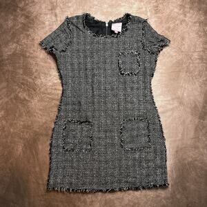 Romeo & Juliet Couture Tweed Tapestry Shift Dress Black White Metallic Women's L